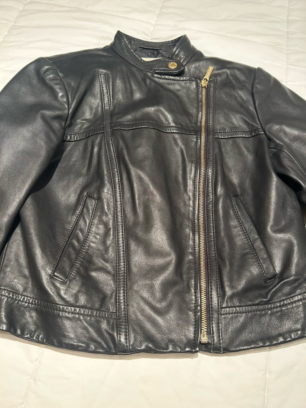 Michael Kors Black Leather Asymmetrical Zip Jacket